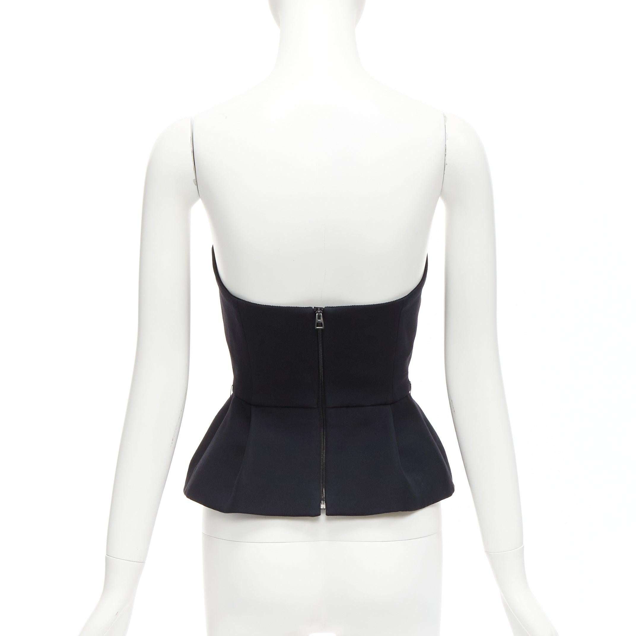 Women's CHRISTIAN DIOR black wool silk minimal boned corset peplum bustier top FR34 XS