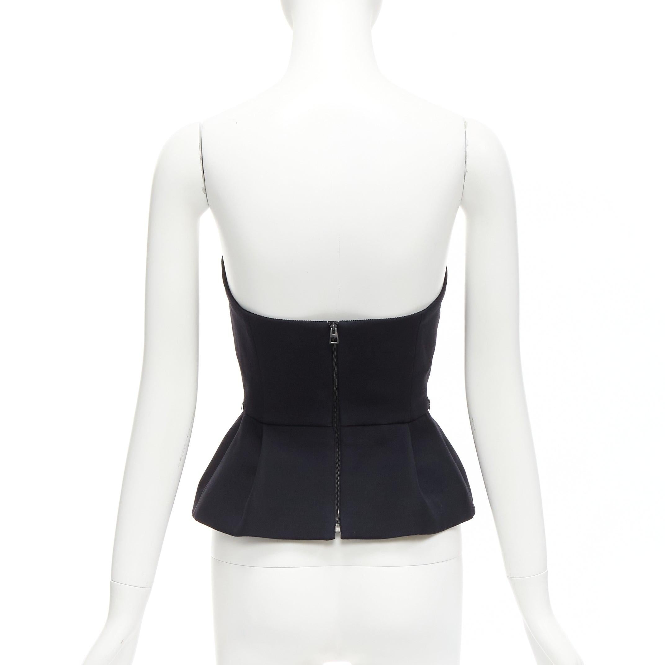 CHRISTIAN DIOR black wool silk minimal boned corset peplum bustier top FR34 XS For Sale 1