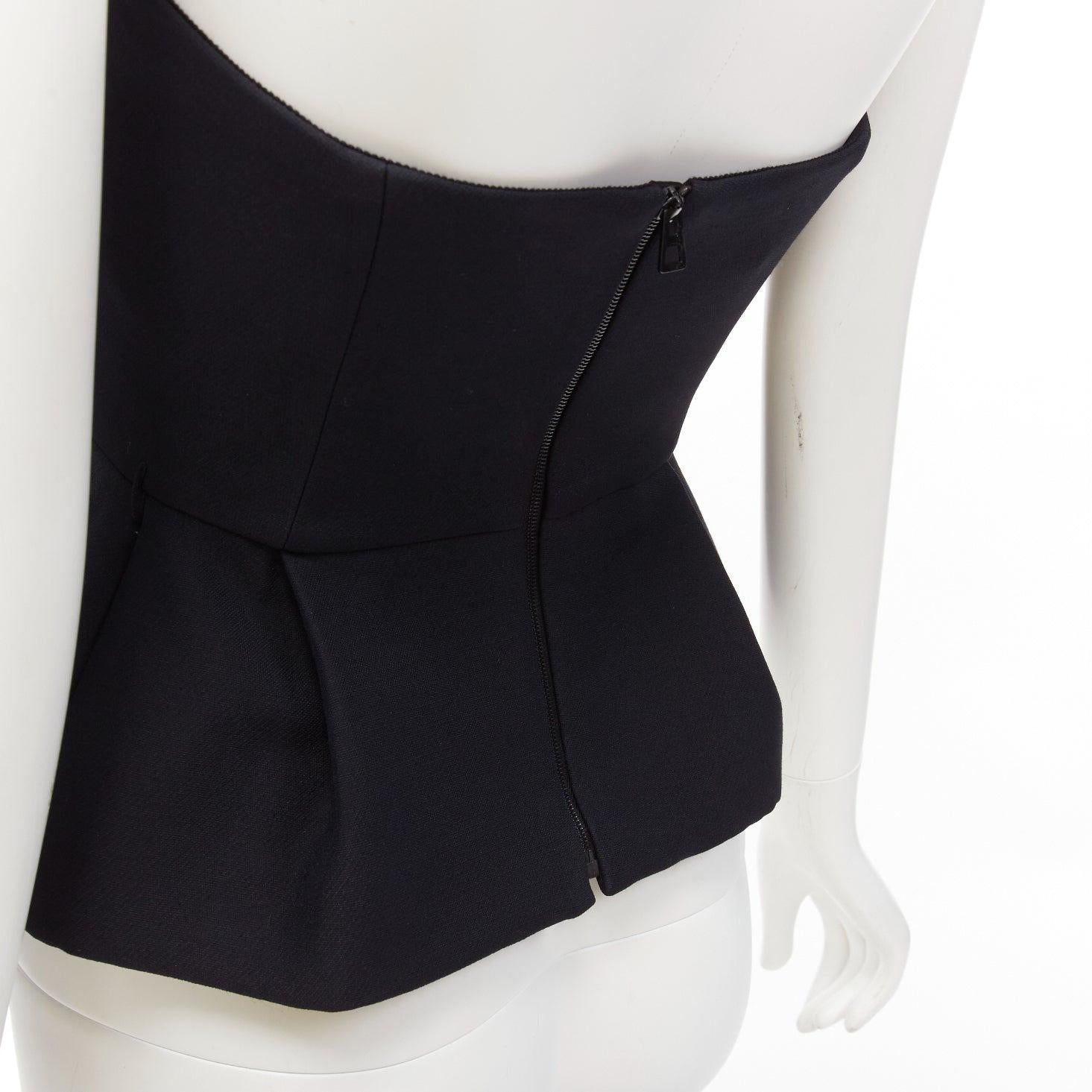 CHRISTIAN DIOR black wool silk minimal boned corset peplum bustier top FR34 XS For Sale 3