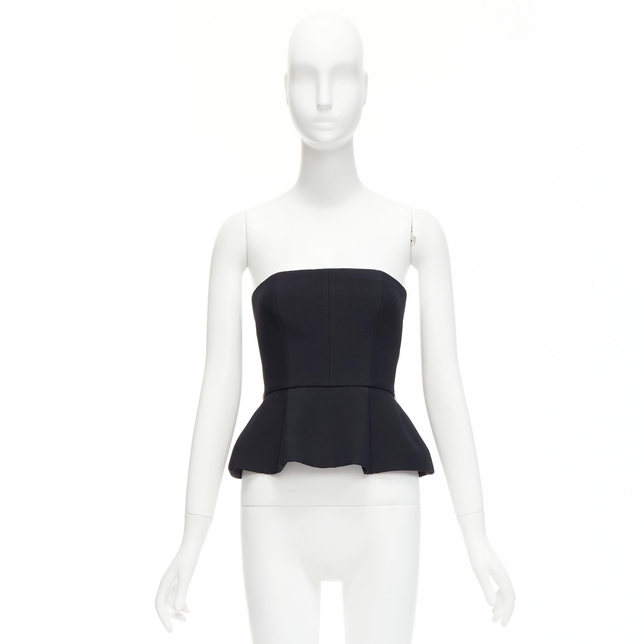 CHRISTIAN DIOR black wool silk minimal boned corset peplum bustier top FR34 XS For Sale 5