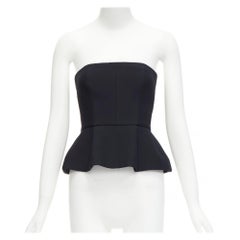 CHRISTIAN DIOR schwarzer Wolle Seide minimal entbeint Korsett Schößchen Bustier Top FR34 XS