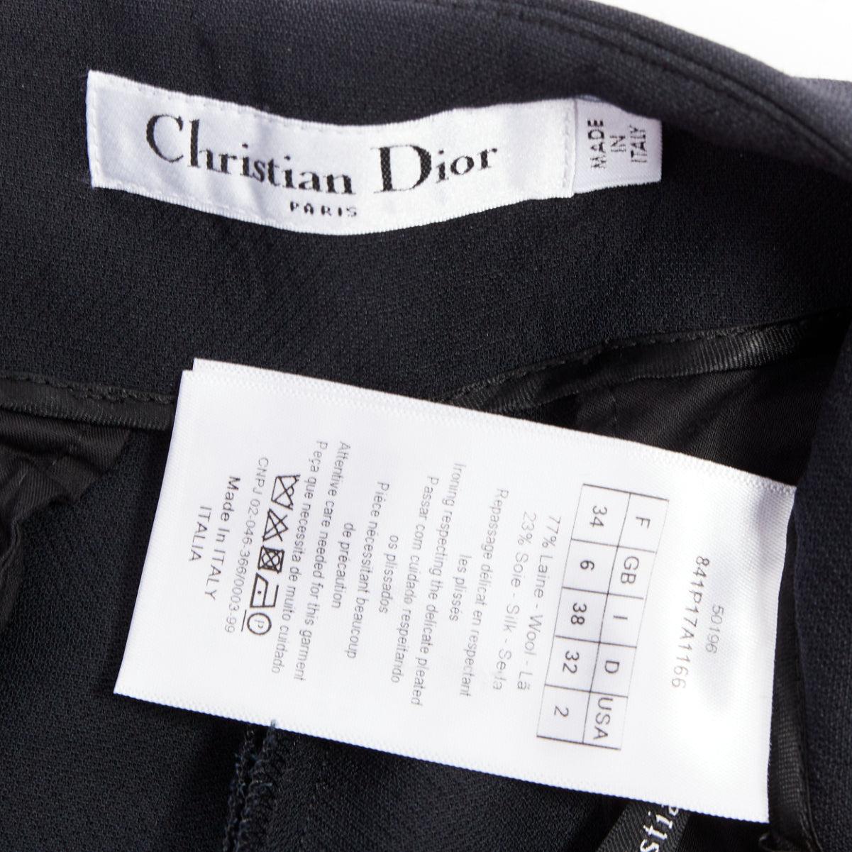 CHRISTIAN DIOR - Gonna a pieghe in lana e seta nera FR34 XXS in vendita 3