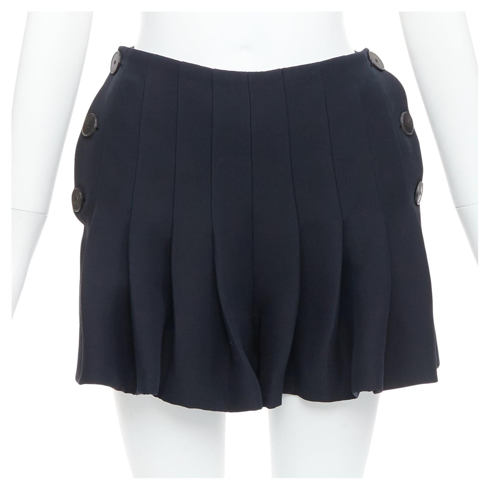 CHRISTIAN DIOR jupe avant plissée nautique en laine et soie noire FR34 XXS