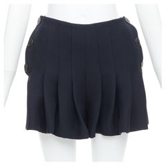 CHRISTIAN DIOR black wool silk nautical pleated front skirt FR34 XXS