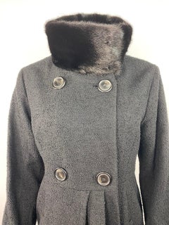 Christian Dior Black Wool Tweed and Fur Coat Jacket Size 40