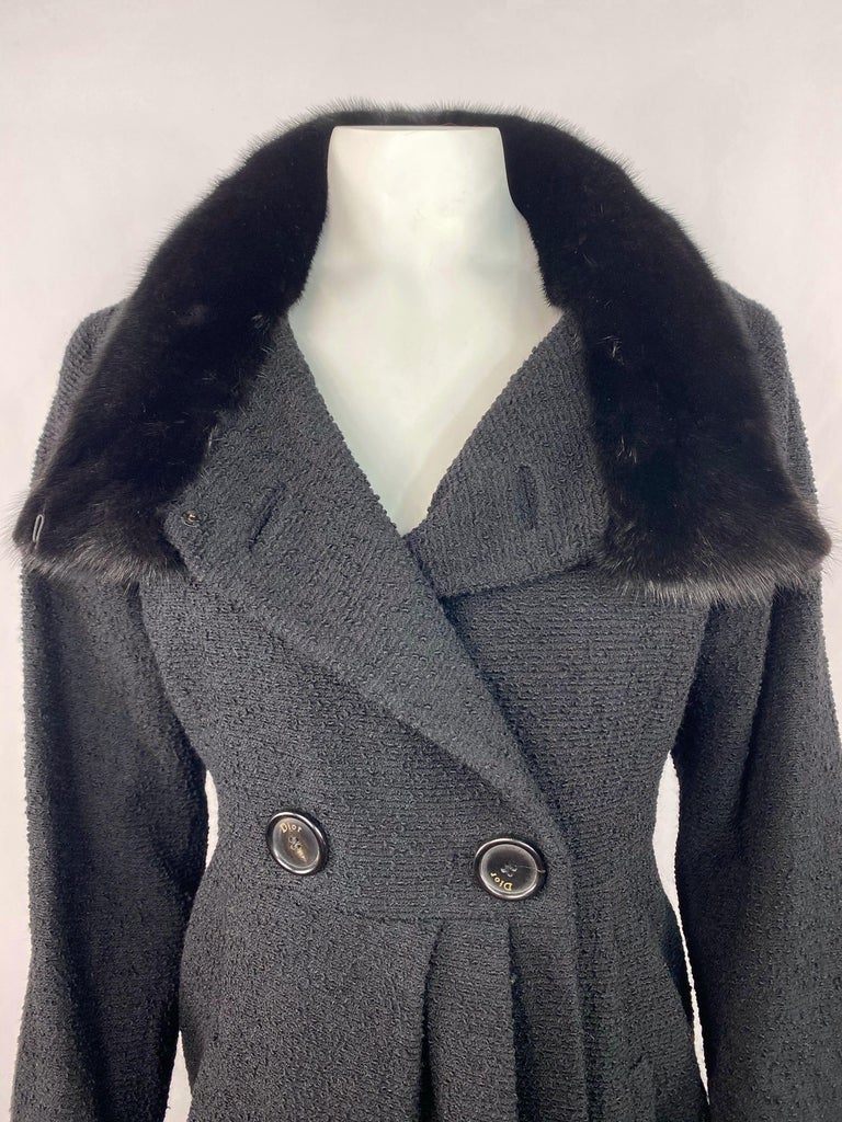 Christian Dior Black Wool Tweed and Fur Coat Jacket Size 40 For Sale at ...