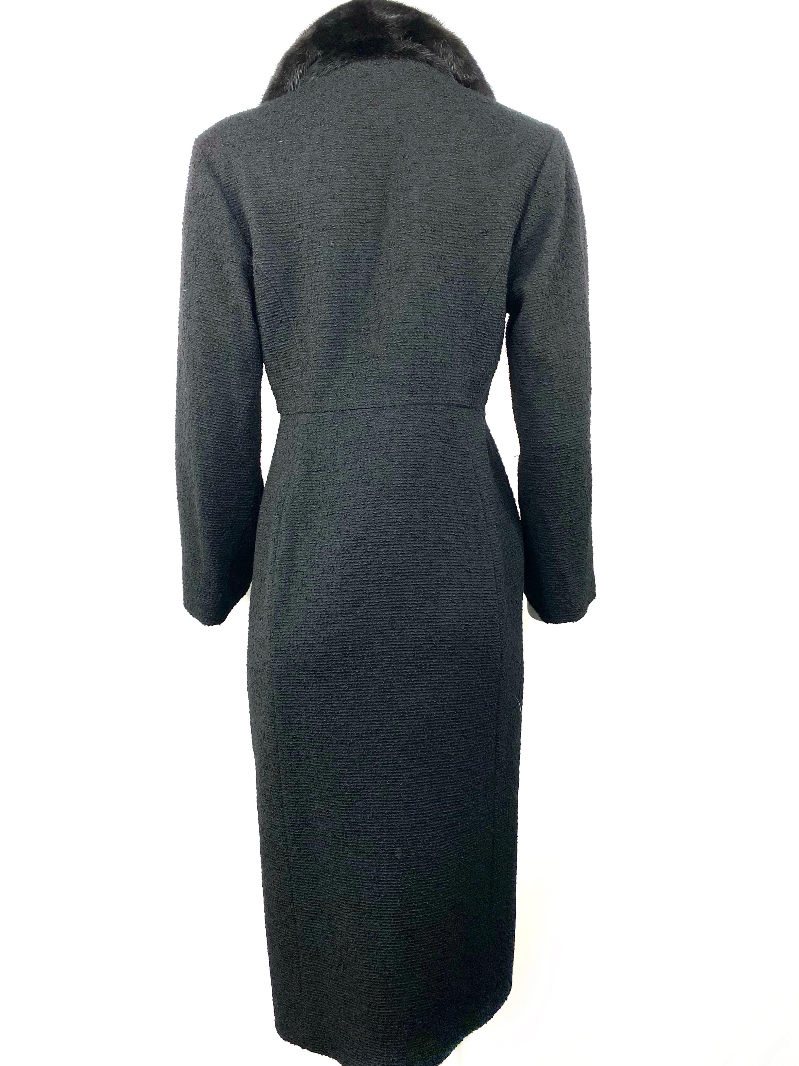 Christian Dior - Veste manteau en tweed de laine noir et fourrure, taille 40 3