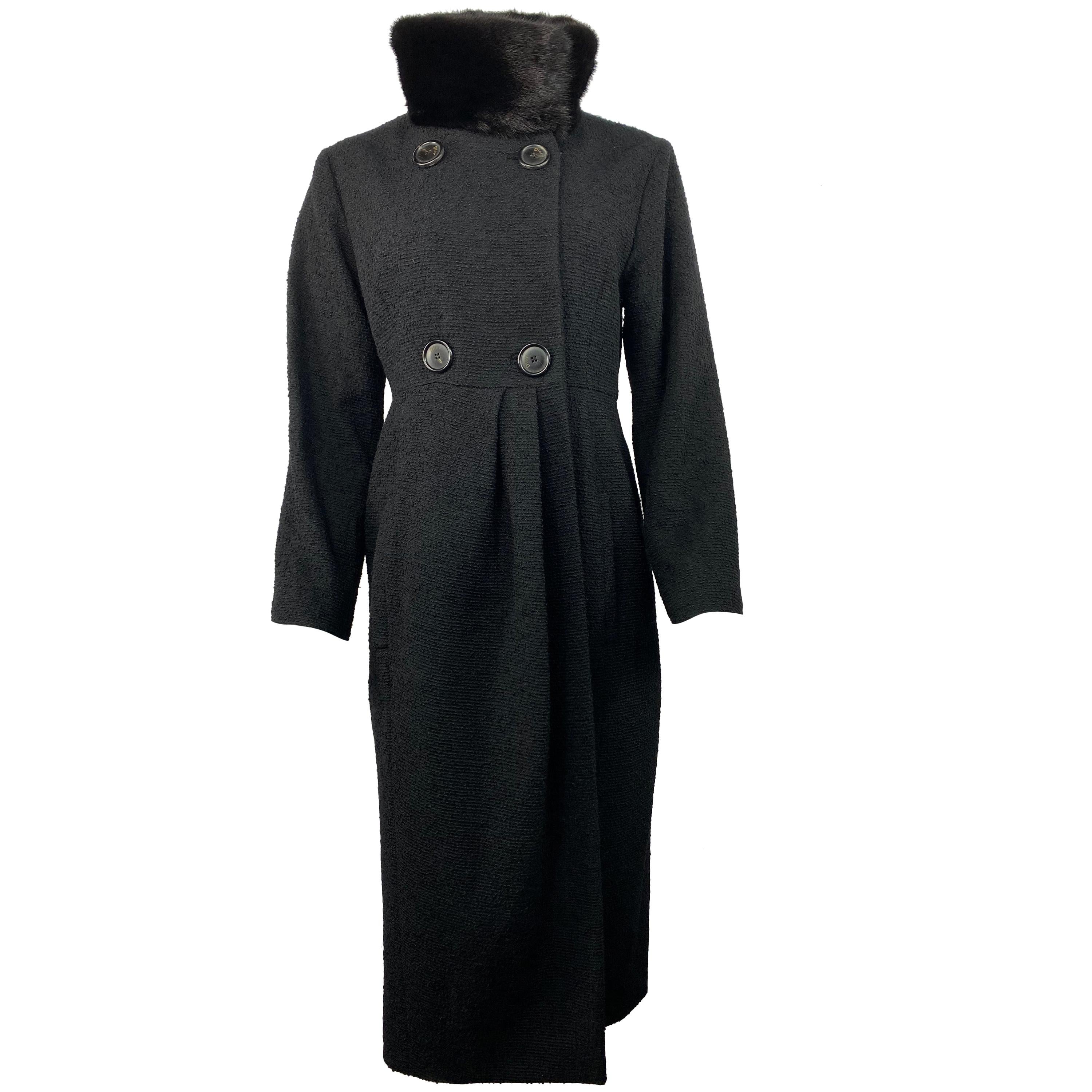 Christian Dior - Veste manteau en tweed de laine noir et fourrure, taille 40
