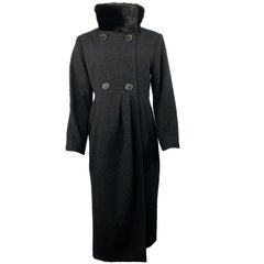 Vintage Christian Dior Black Wool Tweed and Fur Coat Jacket Size 40