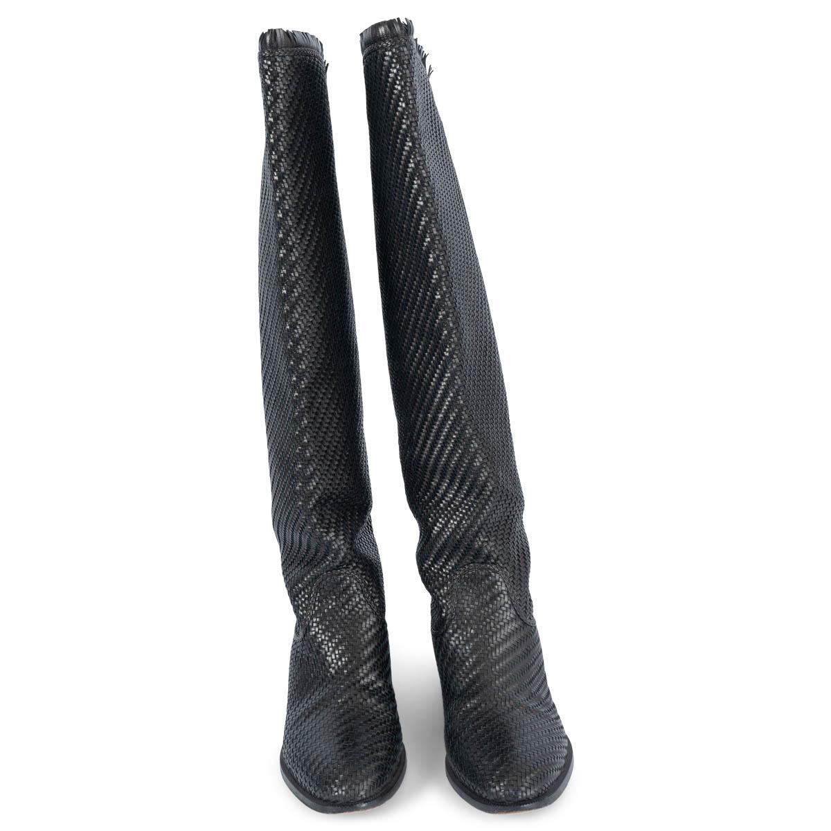 100% authentic Christian Dior 2020 Global woven riding boots in black lambskin leather with fringe trim. Have been worn and are in excellent condition. 

2020 Resort

Measurements
Imprinted Size	38.5
Shoe Size	38.5
Inside Sole	25.5cm