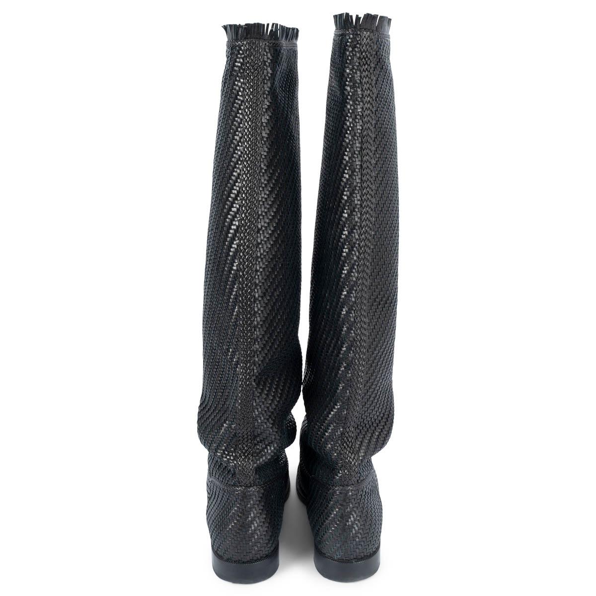 Women's CHRISTIAN DIOR black woven leather 2020 GLOBAL RIDING Boots Shoes 38.5 For Sale