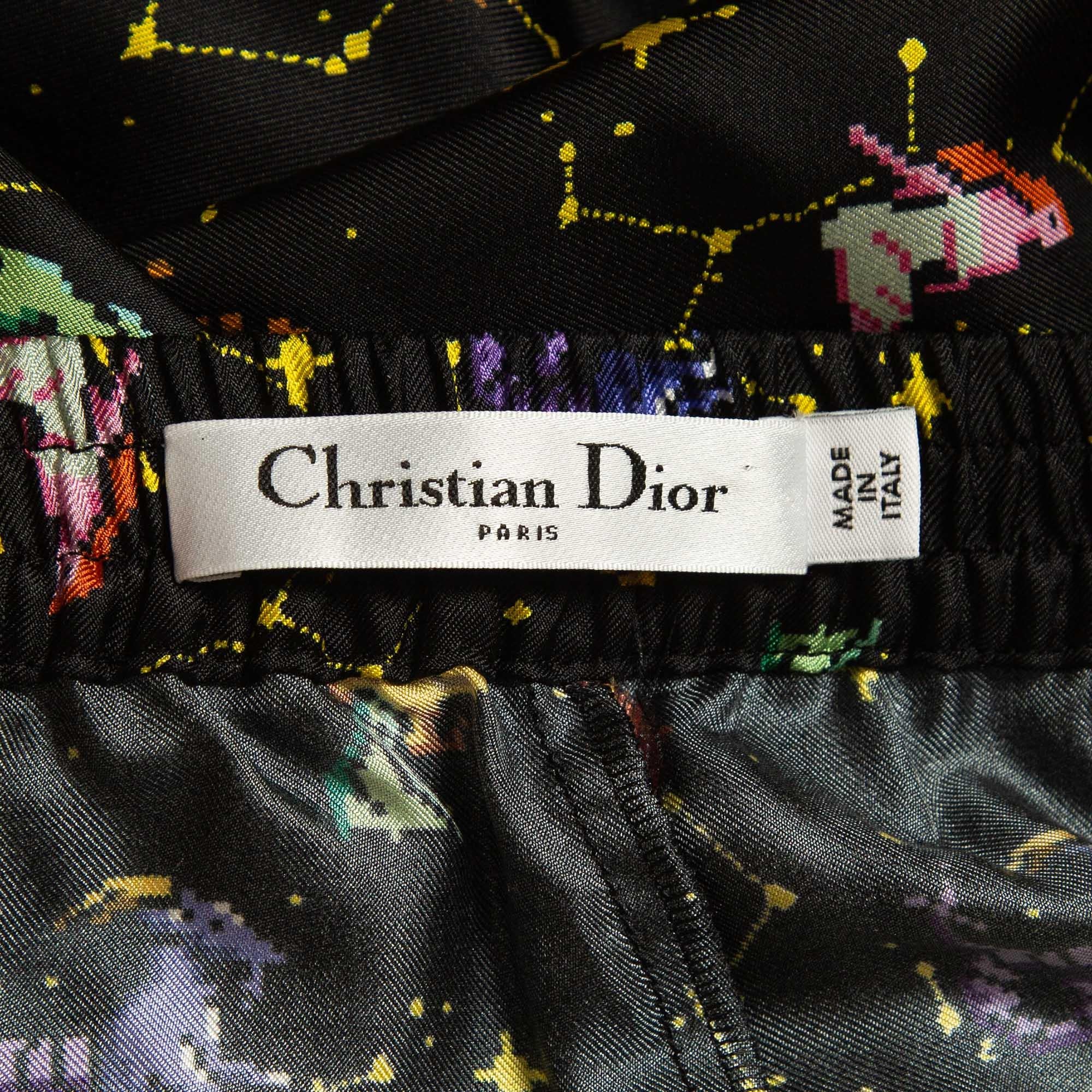 Women's Christian Dior Black Zodiac Printed Silk Lounge Pants M