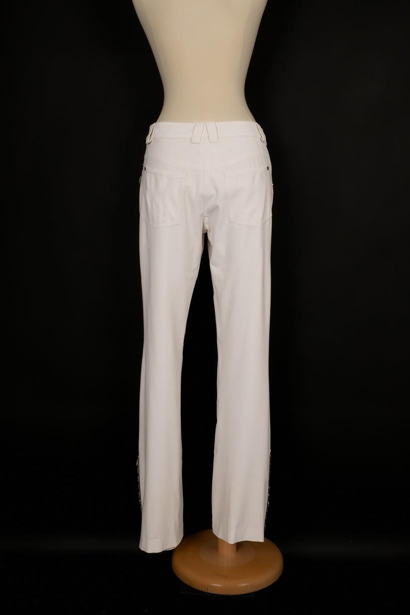 Christian Dior Blended Wool Pants with Silvery Metal Medallion Charms In Good Condition For Sale In SAINT-OUEN-SUR-SEINE, FR