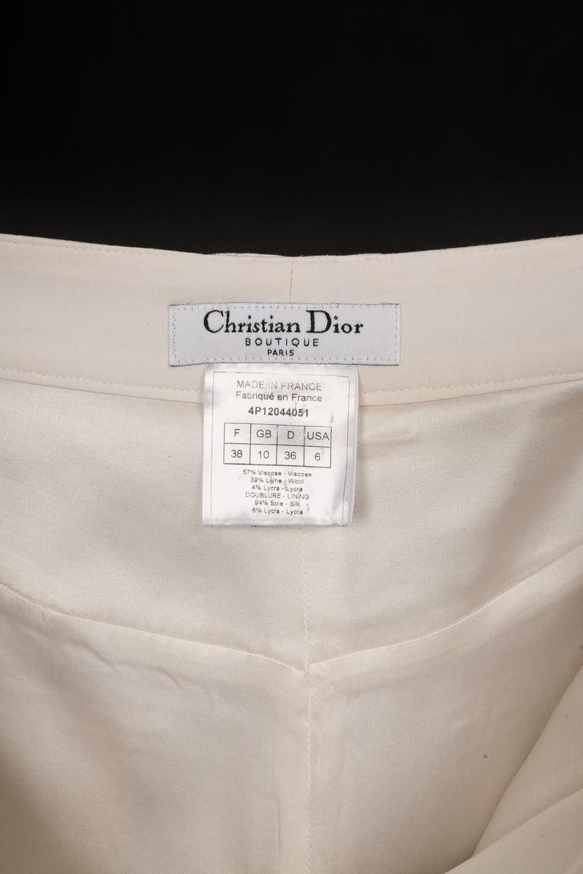 Christian Dior Blended Wool Pants with Silvery Metal Medallion Charms For Sale 4