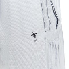CHRISTIAN DIOR blue 100% silk CD bee embroidery button down shirt dress FR36 S