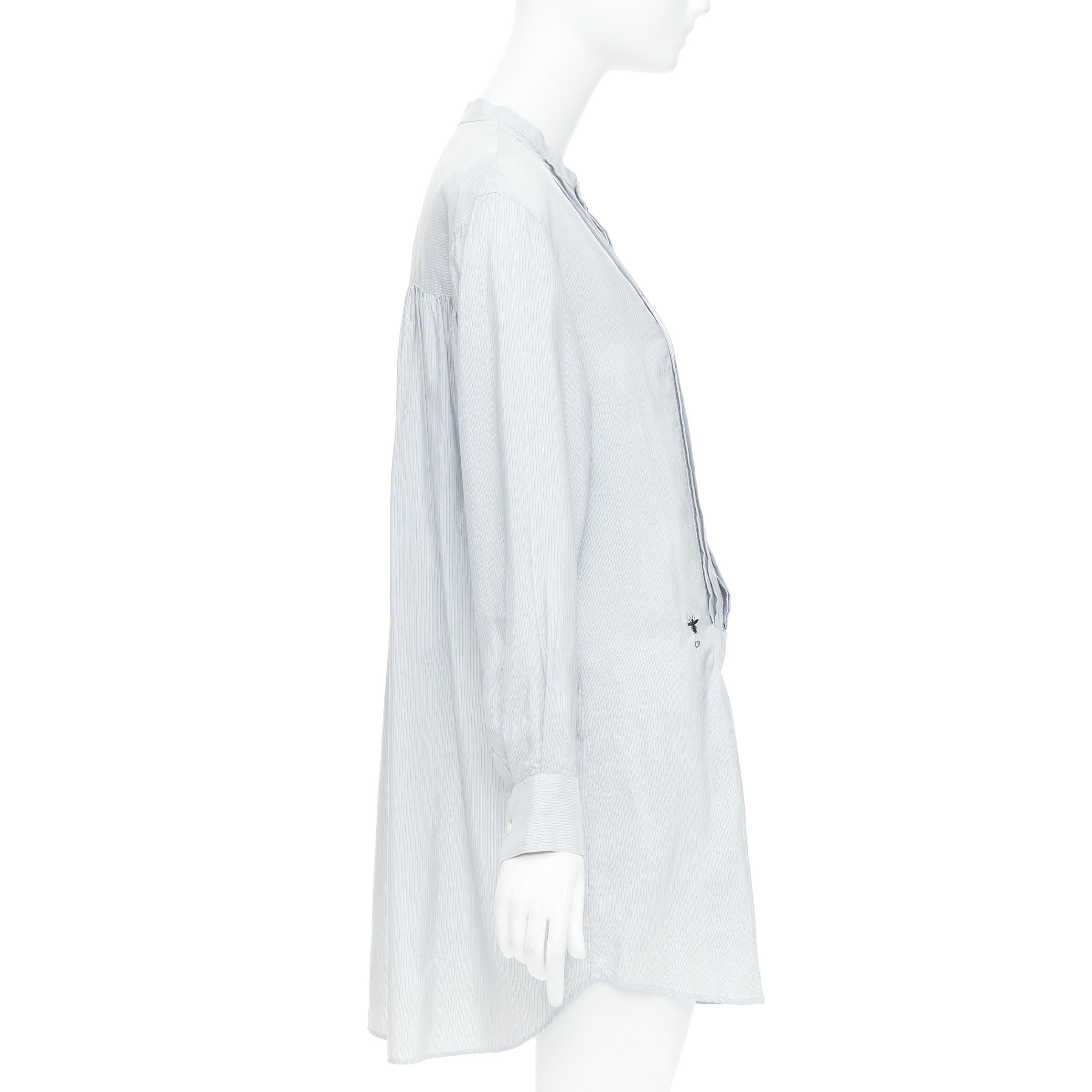 CHRISTIAN DIOR blue 100% silk CD bee embroidery button down shirt dress FR36 S In Good Condition For Sale In Hong Kong, NT