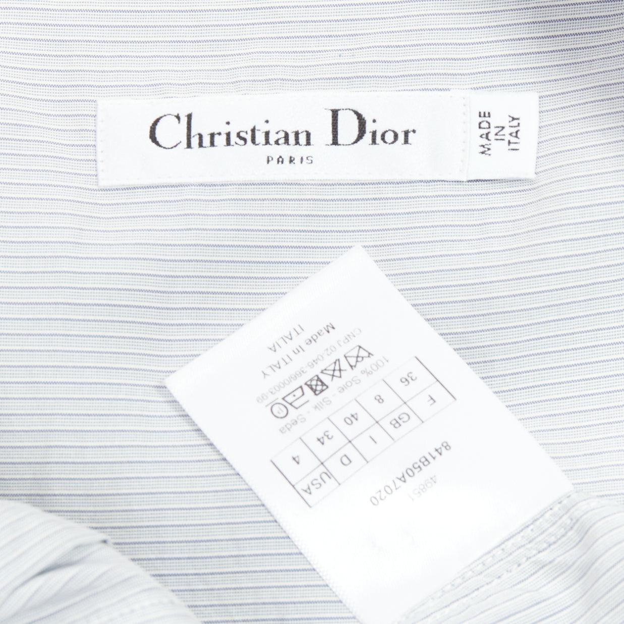 CHRISTIAN DIOR blue 100% silk CD bee embroidery button down shirt dress FR36 S For Sale 3