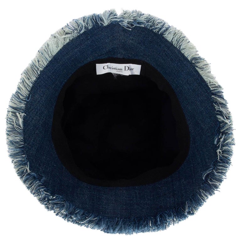 CHRISTIAN DIOR blue 2022 FRAYED DENIM Bucket Hat S/M For  display picture 3
