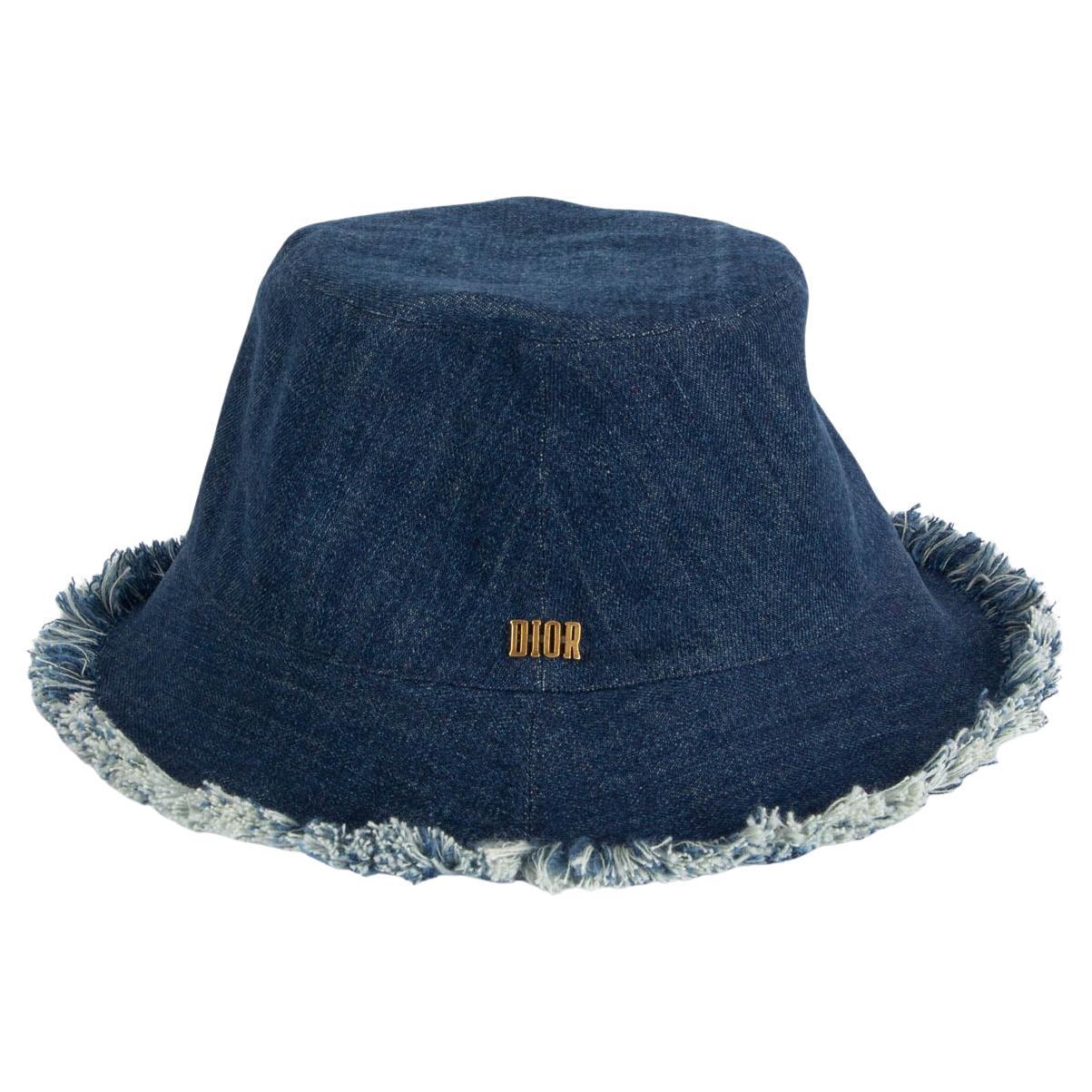 CHRISTIAN DIOR blue 2022 FRAYED DENIM Bucket Hat S/M For Sale at