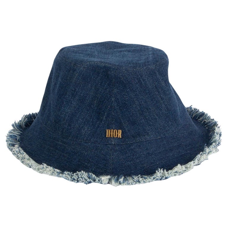 CHRISTIAN DIOR blue 2022 FRAYED DENIM Bucket Hat S/M For  display picture 1