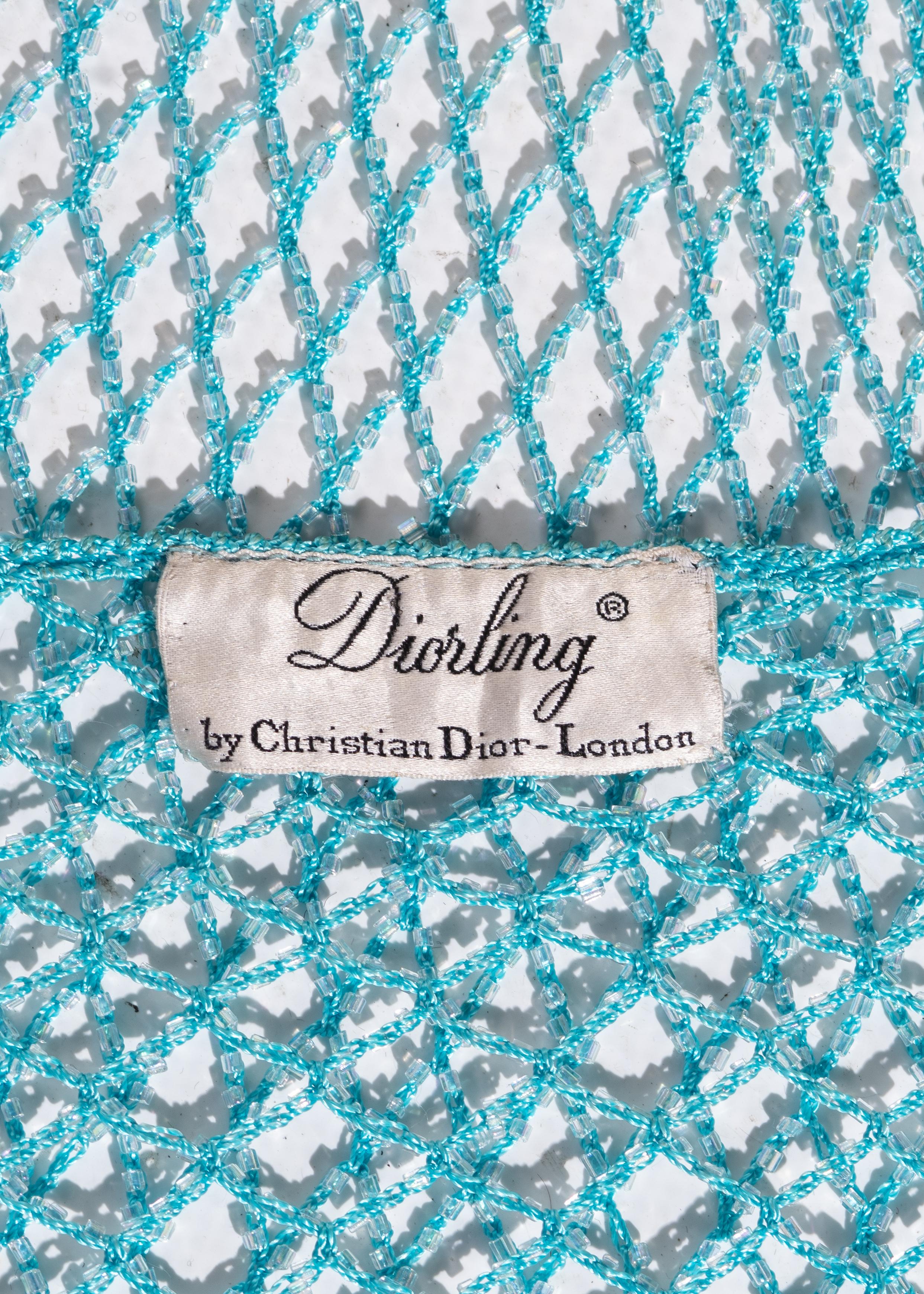 Christian Dior blue beaded crochet multifunctional scarf, top, skirt, c. 1968 1