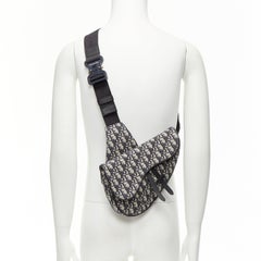 CHRISTIAN DIOR blue black CD logo monogram oblique canvas sadde shoulder bag