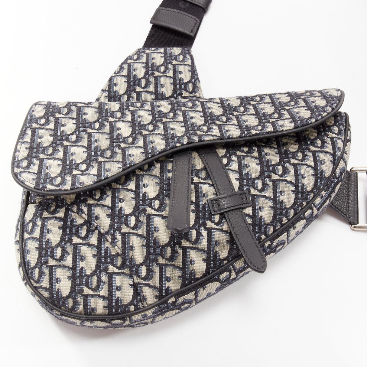 CHRISTIAN DIOR blue black CD logo monogram oblique canvas sadde shoulder bag For Sale 3