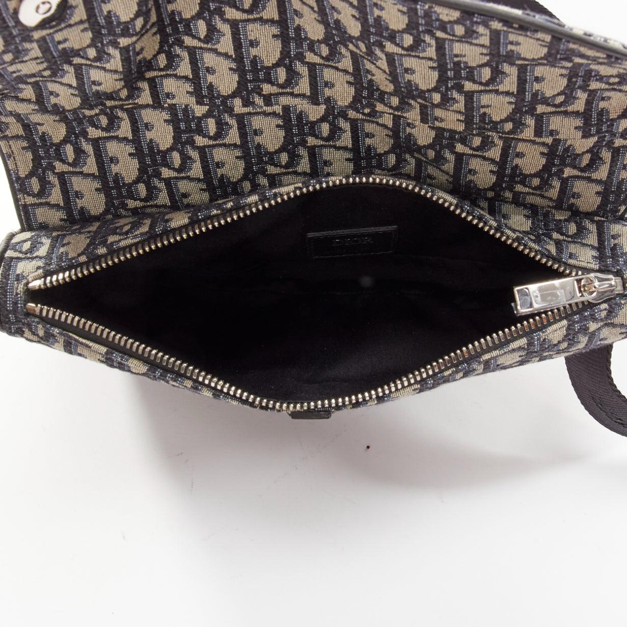 CHRISTIAN DIOR blue black CD logo monogram oblique canvas sadde shoulder bag For Sale 4