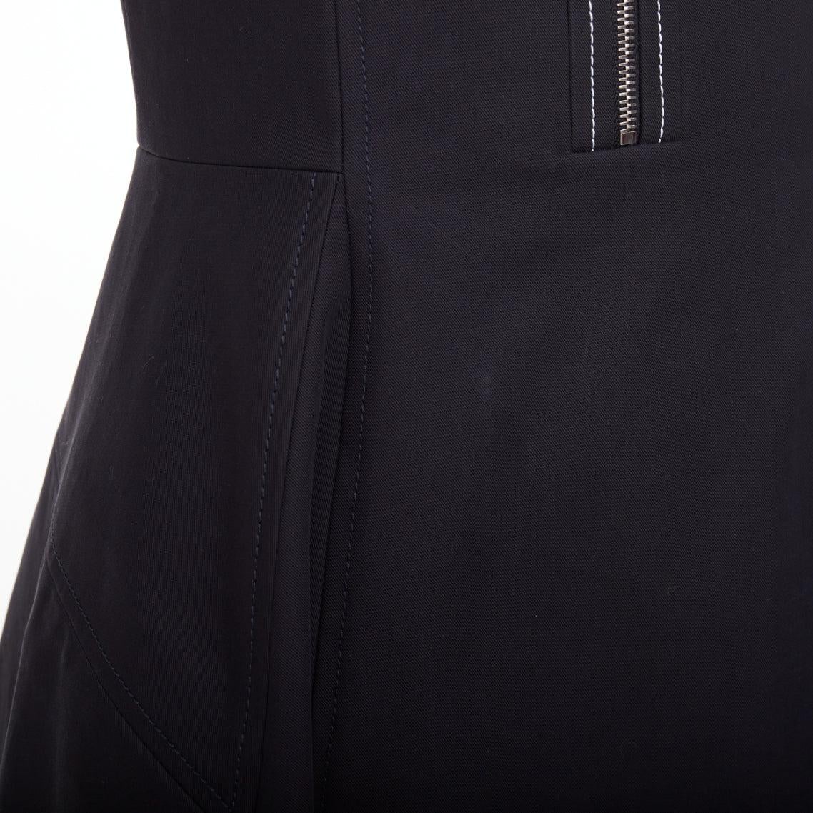 CHRISTIAN DIOR bleu noir coton demi-fermeture éclair A-line soie doublée robe FR34 XS en vente 2