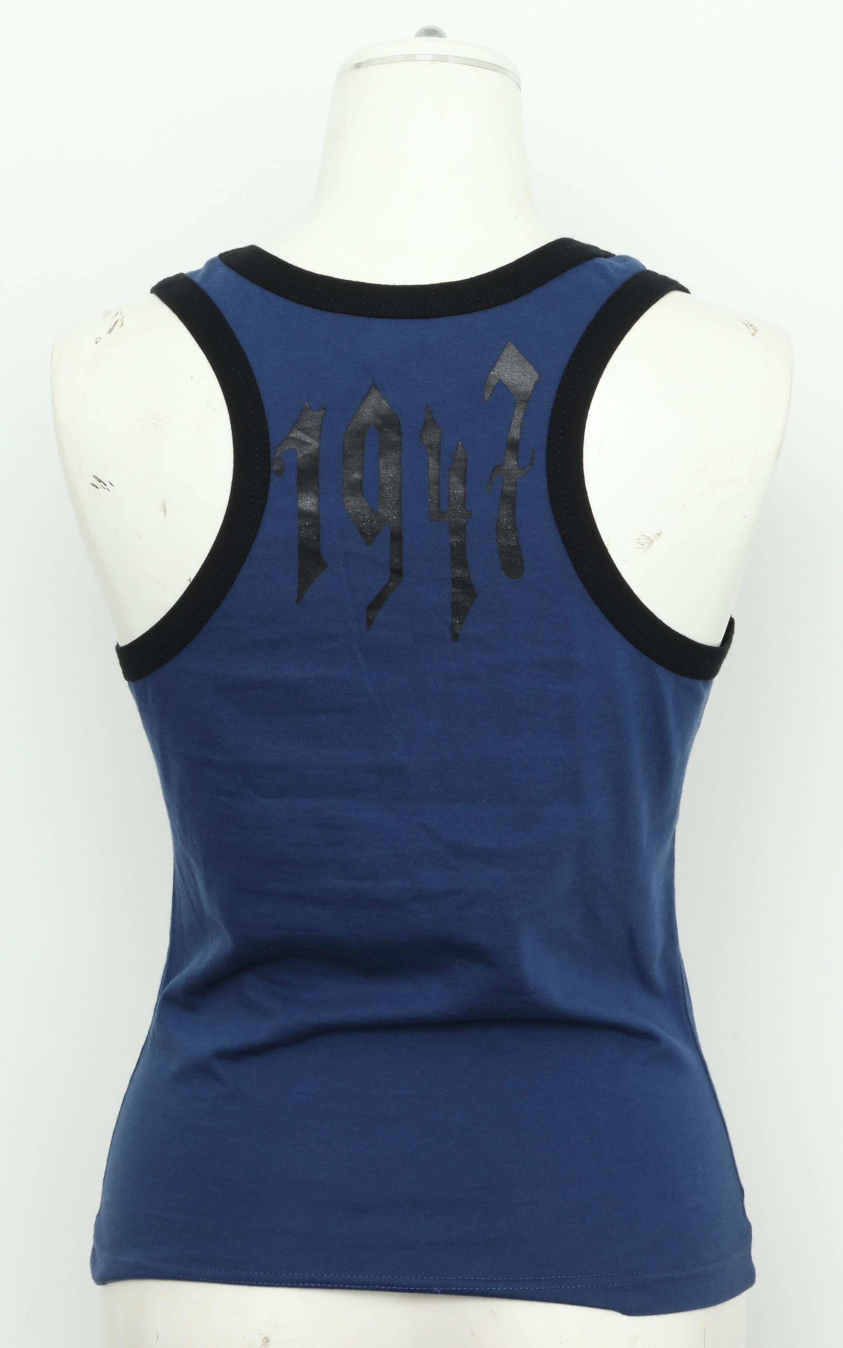 Christian Dior Blue / Black Gothic Logo Tank Top T-shirt In Good Condition For Sale In Chicago, IL