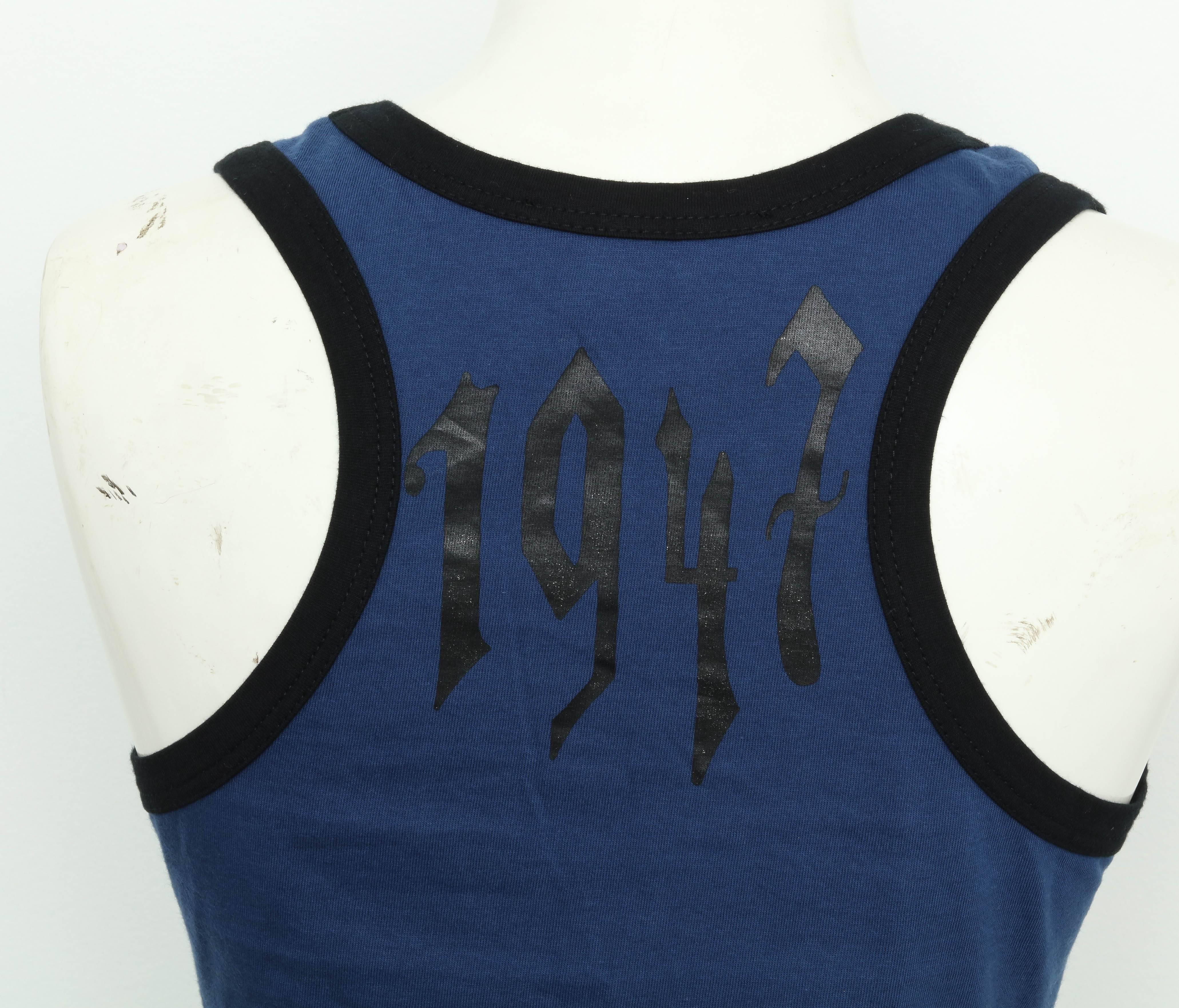Women's Christian Dior Blue / Black Gothic Logo Tank Top T-shirt For Sale