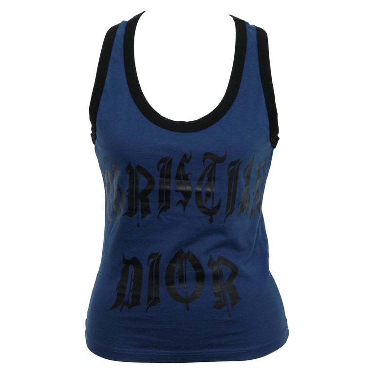 Christian Dior Blue / Black Gothic Logo Tank Top T-shirt For Sale at ...