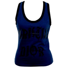 Christian Dior Blue / Black Gothic Logo Tank Top T-shirt