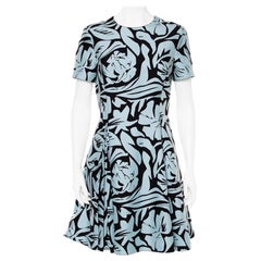 Christian Dior Blue & Black Printed Cotton Pleated Mini Dress L