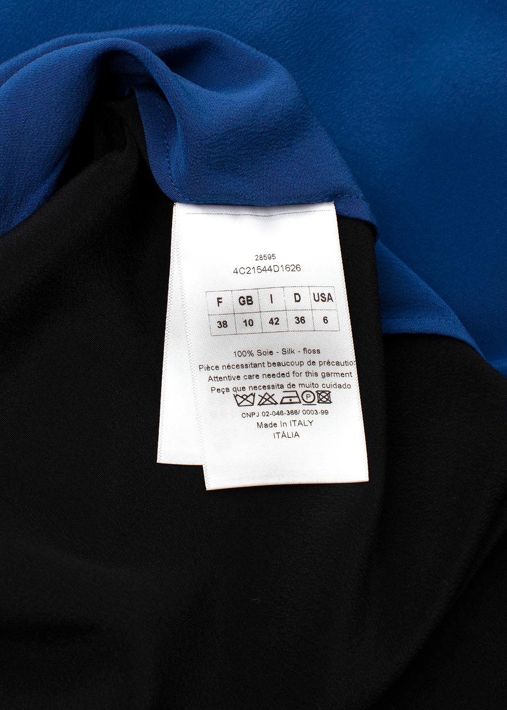 Christian Dior Blue & Black Silk Crepe Blouse US 6 For Sale 2