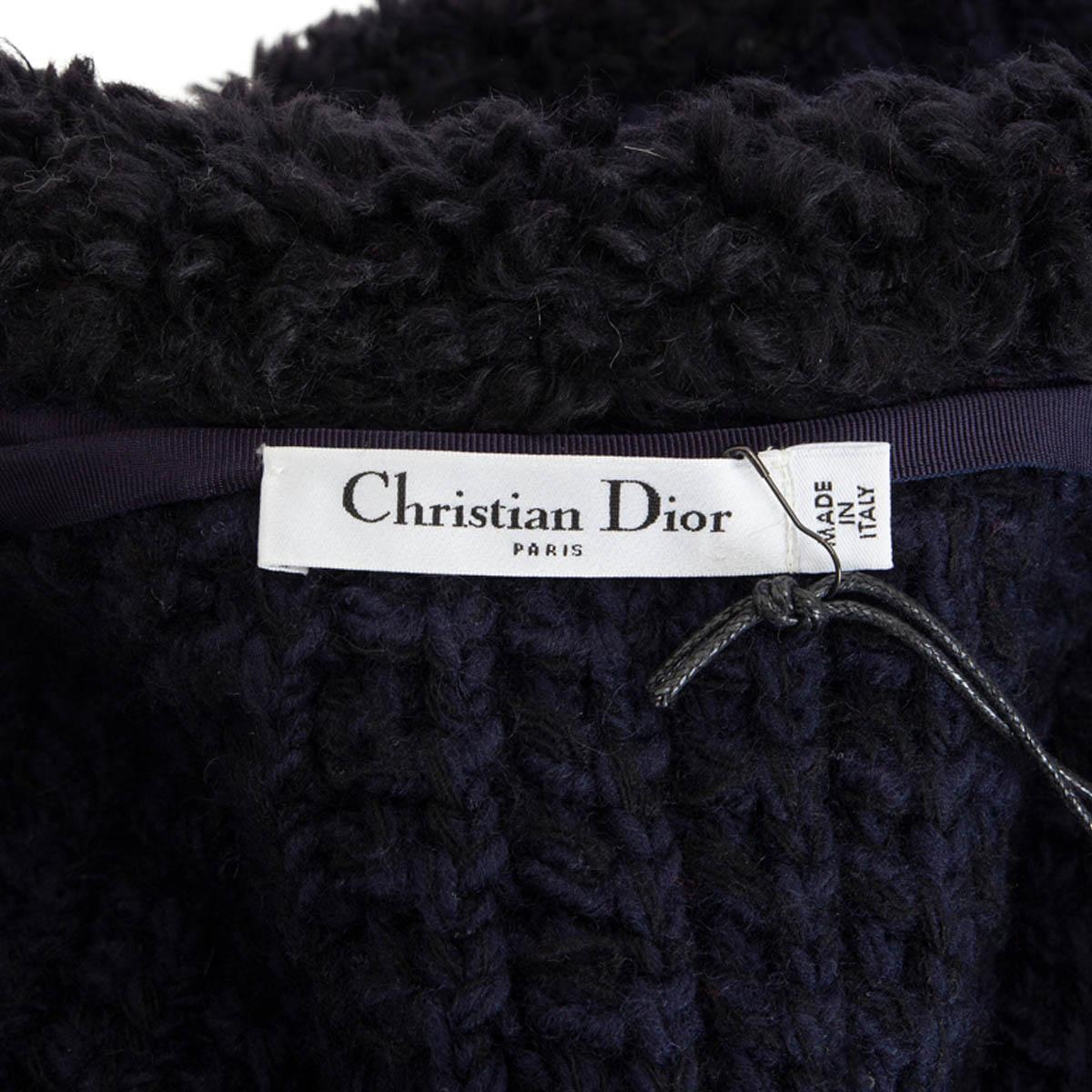 Women's CHRISTIAN DIOR blue & black wool CHUNKY KNIT Vest Jacket 38 S