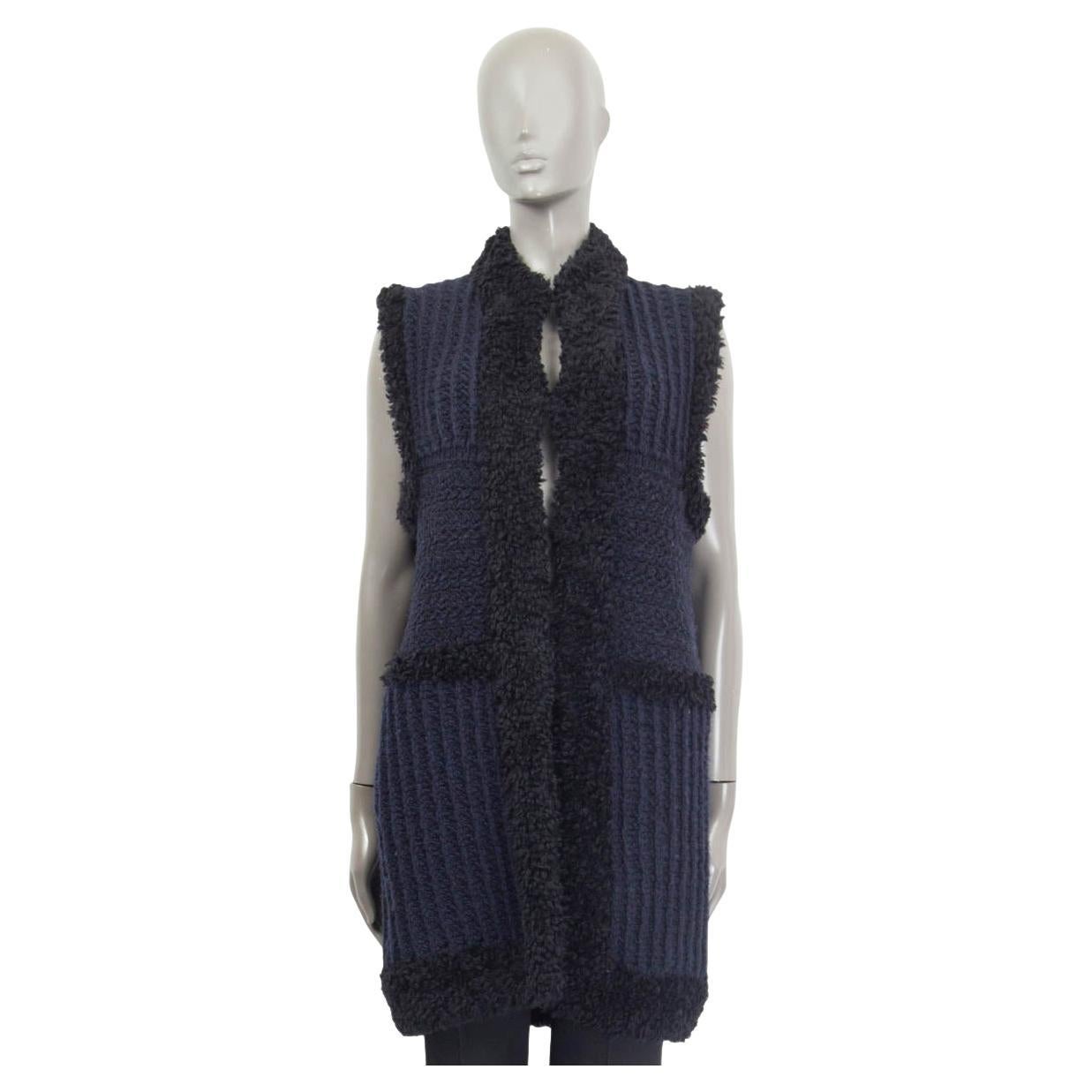 CHRISTIAN DIOR blue & black wool CHUNKY KNIT Vest Jacket 38 S