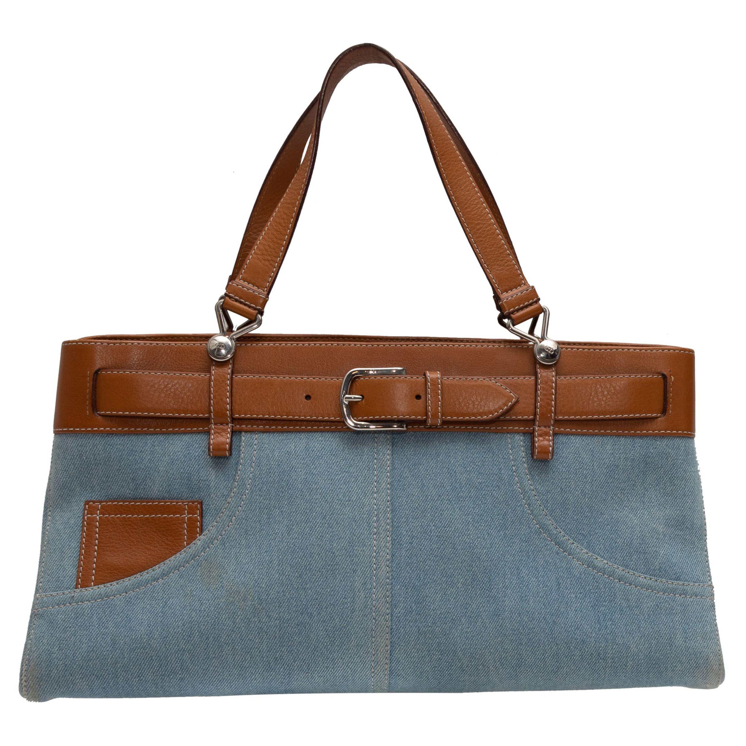 2002 Christian Dior Blaue 
braune Denim-Handtasche