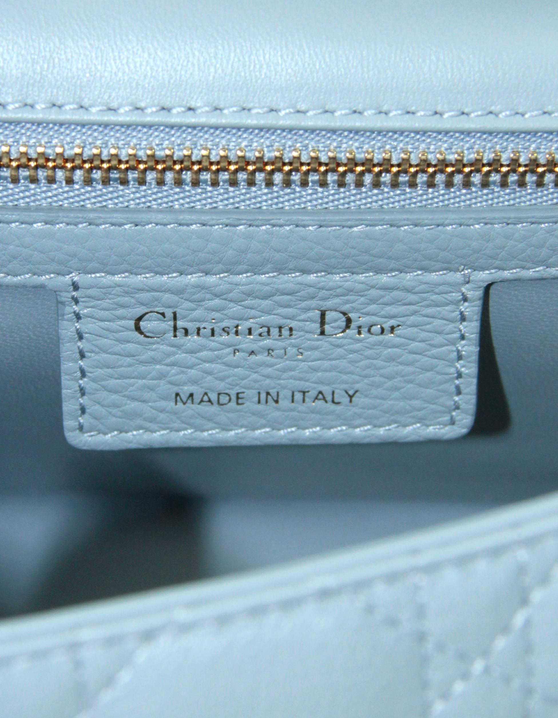 Women's Christian Dior Blue Calfskin Leather Cannage Medium Caro Bag