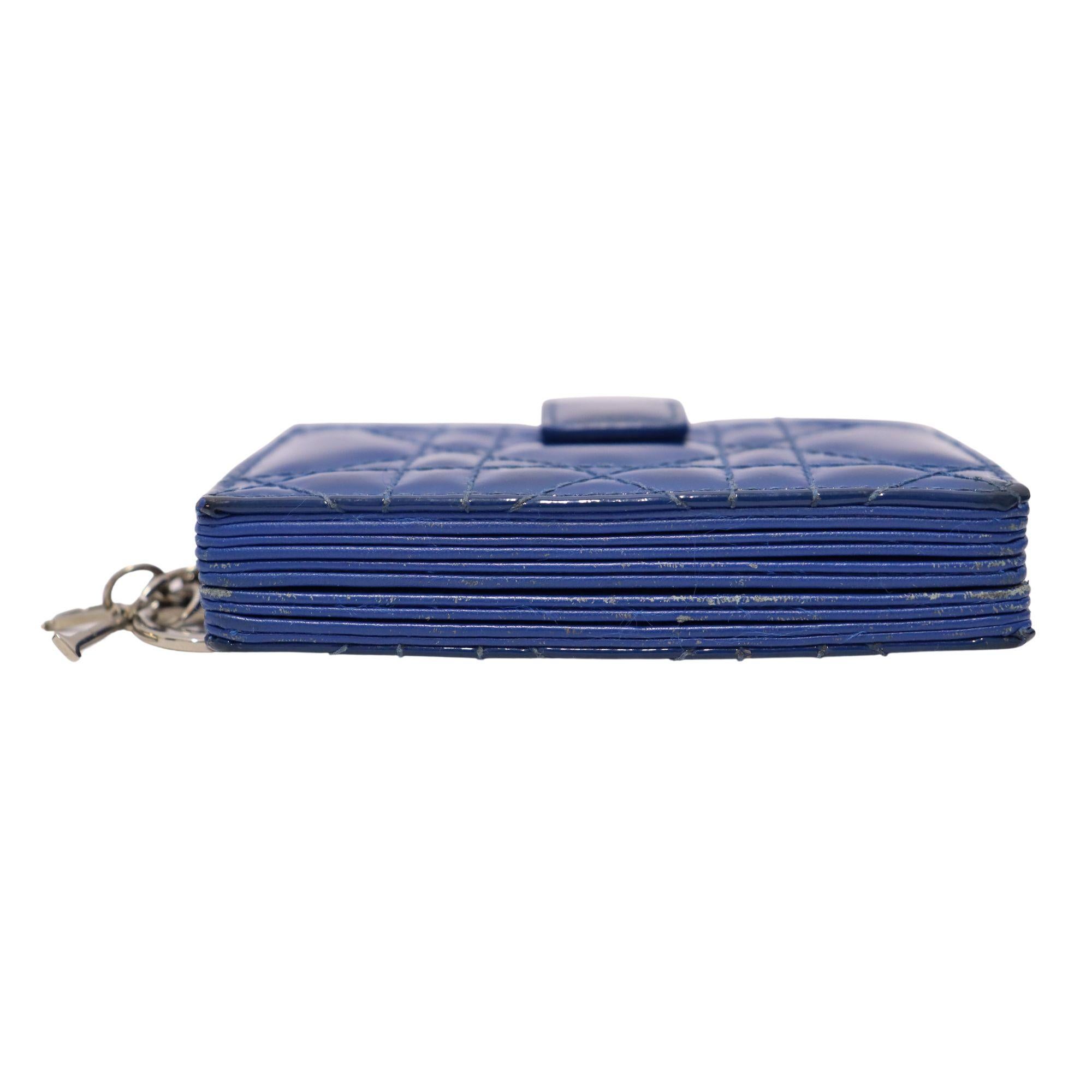 Christian Dior Blue Cannage Patent Leather Gusset Card Holder 1
