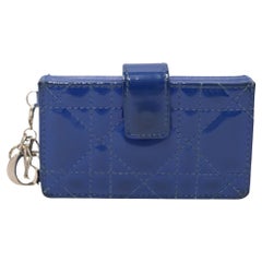 Christian Dior Blue Cannage Patent Leather Gusset Card Holder