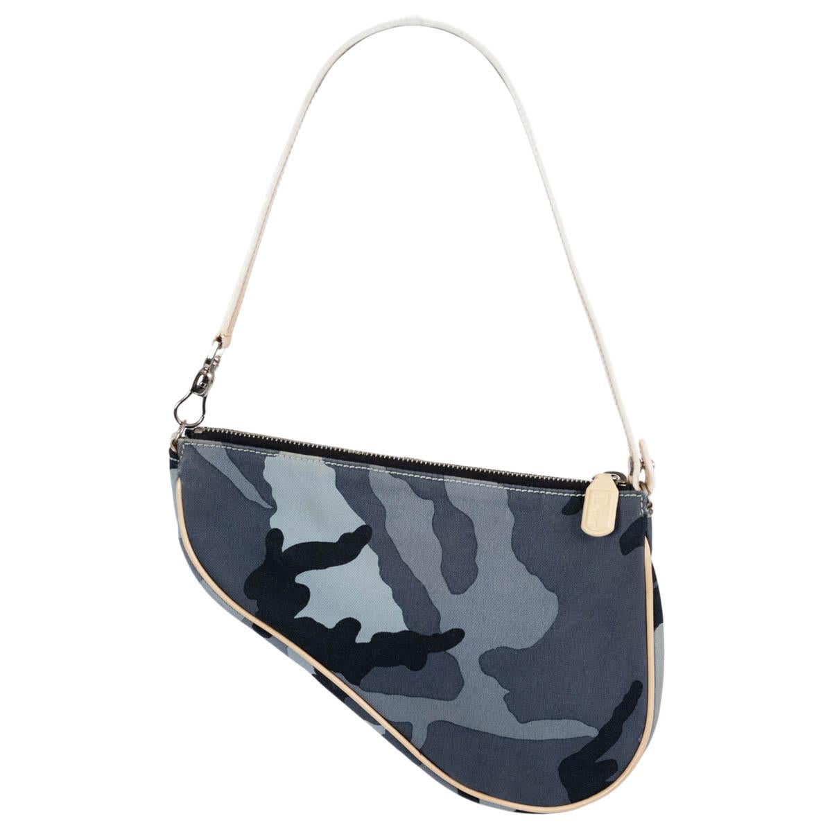 Women's CHRISTIAN DIOR blue canvas 2002 CAMOUFLAGE MINI SADDLE Pochette Bag For Sale