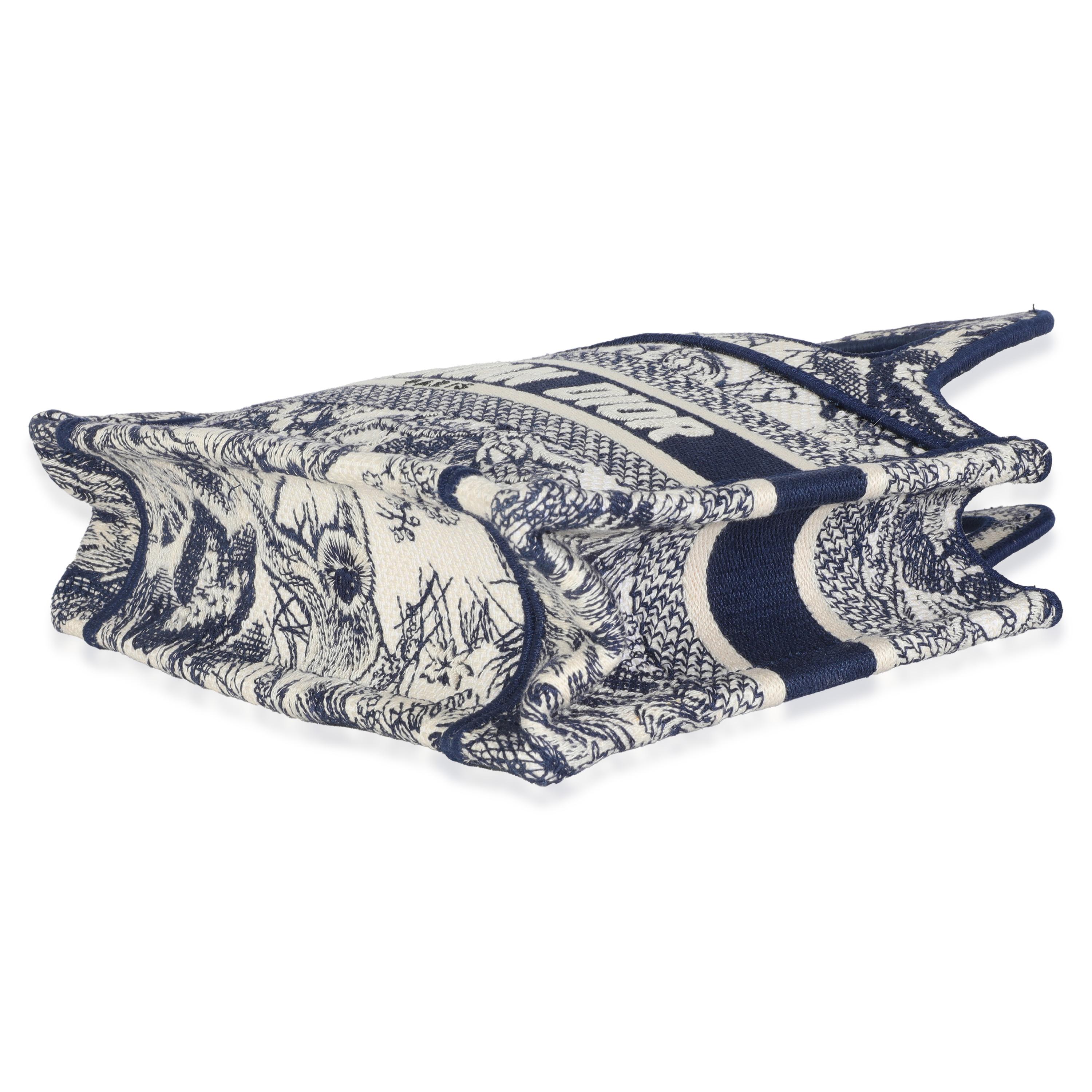 Christian Dior Blue Canvas Embroidered Toile De Jouy Mini Book Tote For Sale 1