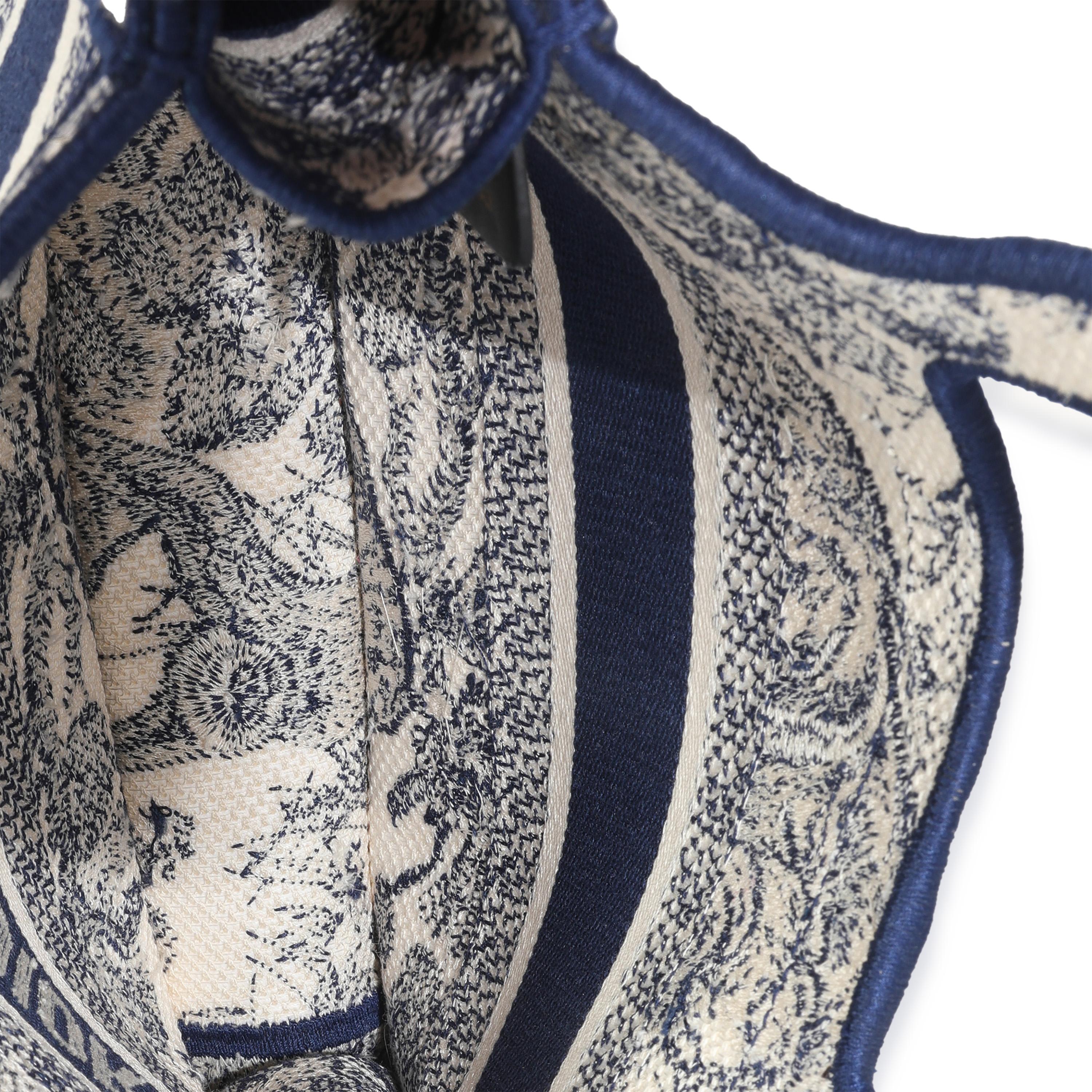 Christian Dior Blue Canvas Embroidered Toile De Jouy Mini Book Tote For Sale 2