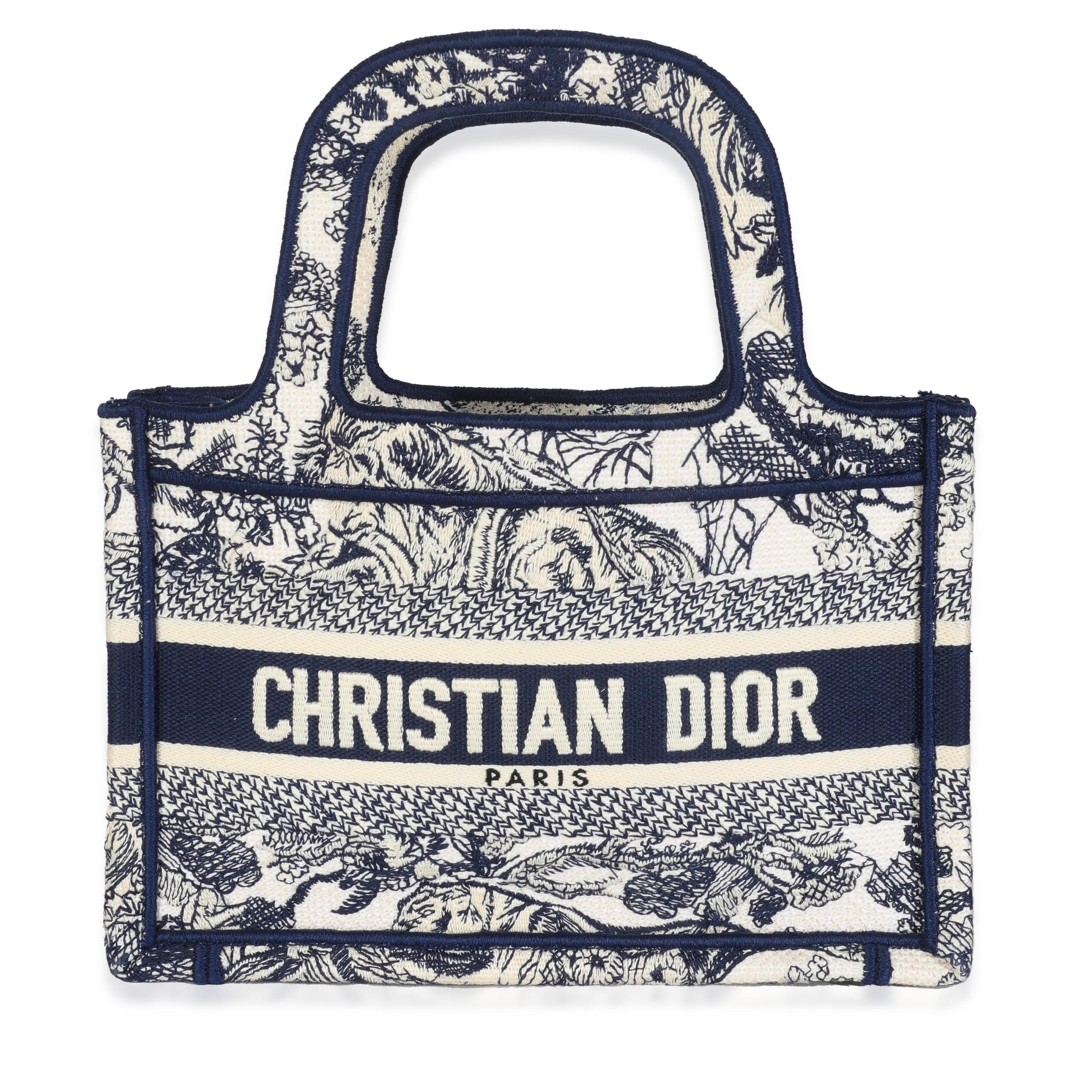 Christian Dior Blue Canvas Embroidered Toile De Jouy Mini Book Tote For Sale