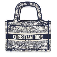 Christian Dior Blue Canvas Embroidered Toile De Jouy Mini Book Tote
