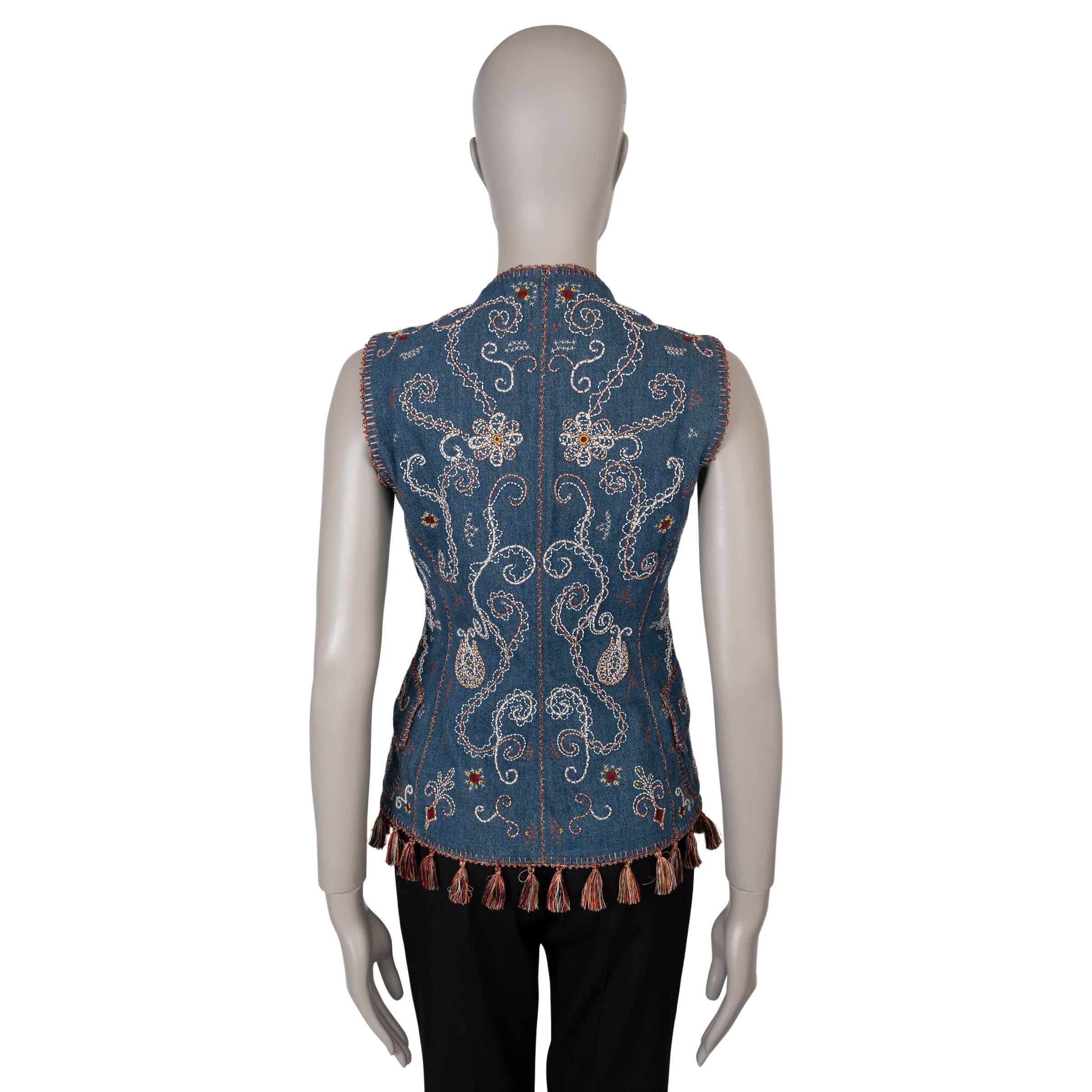 Black CHRISTIAN DIOR blue cotton 2018 EMBROIDERED DENIM Vest Jacket 38 S For Sale