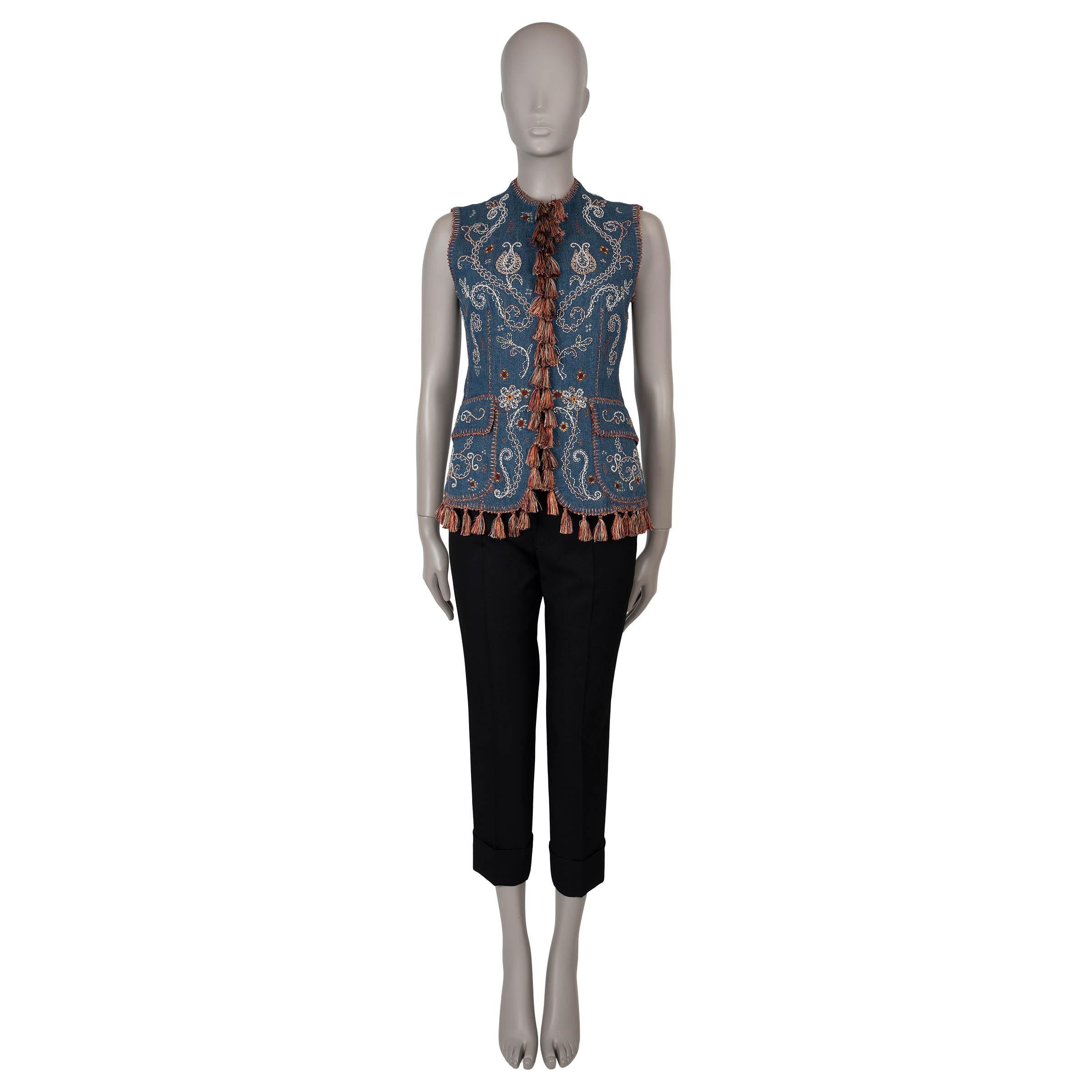 Women's CHRISTIAN DIOR blue cotton 2018 EMBROIDERED DENIM Vest Jacket 38 S For Sale