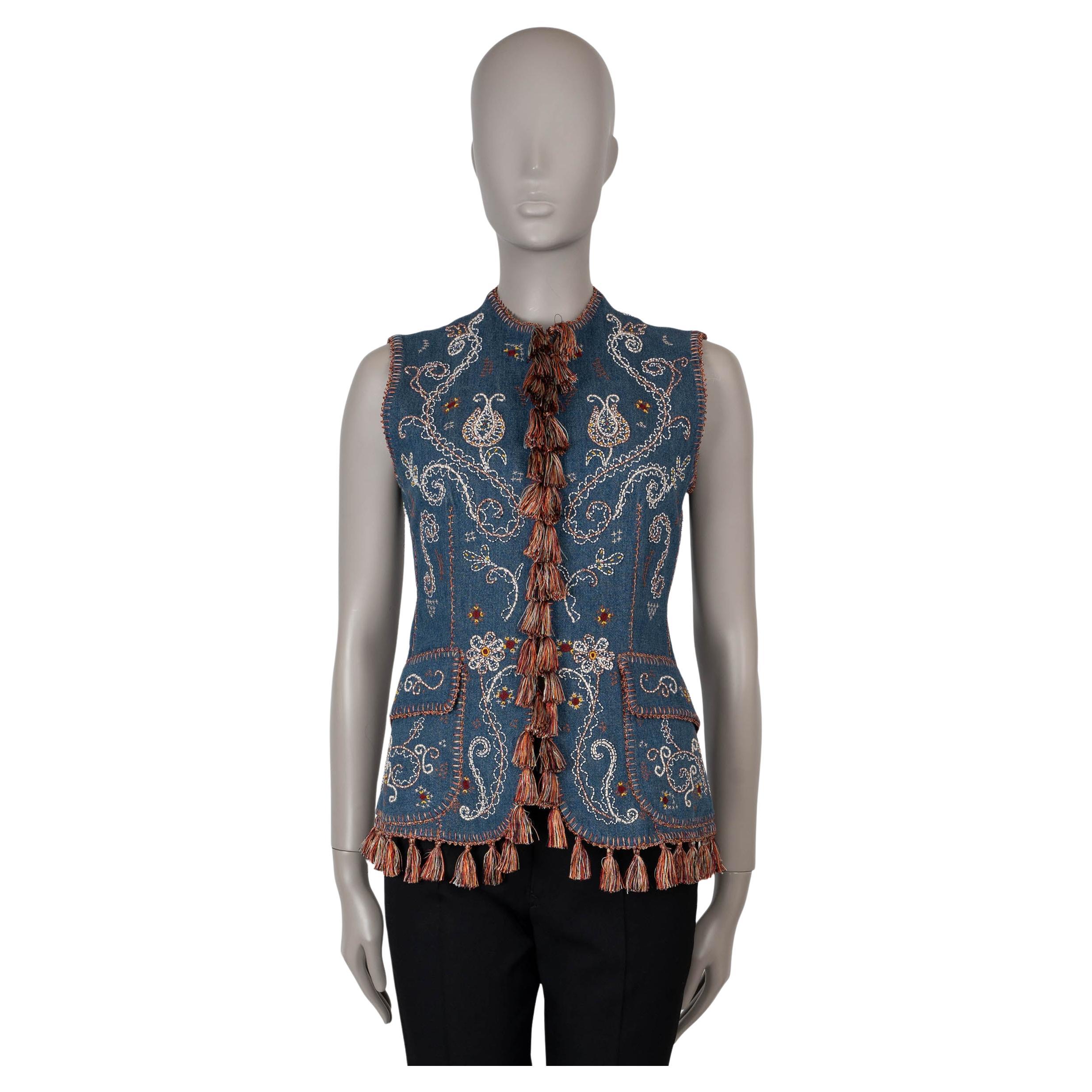 CHRISTIAN DIOR blue cotton 2018 EMBROIDERED DENIM Vest Jacket 38 S For Sale