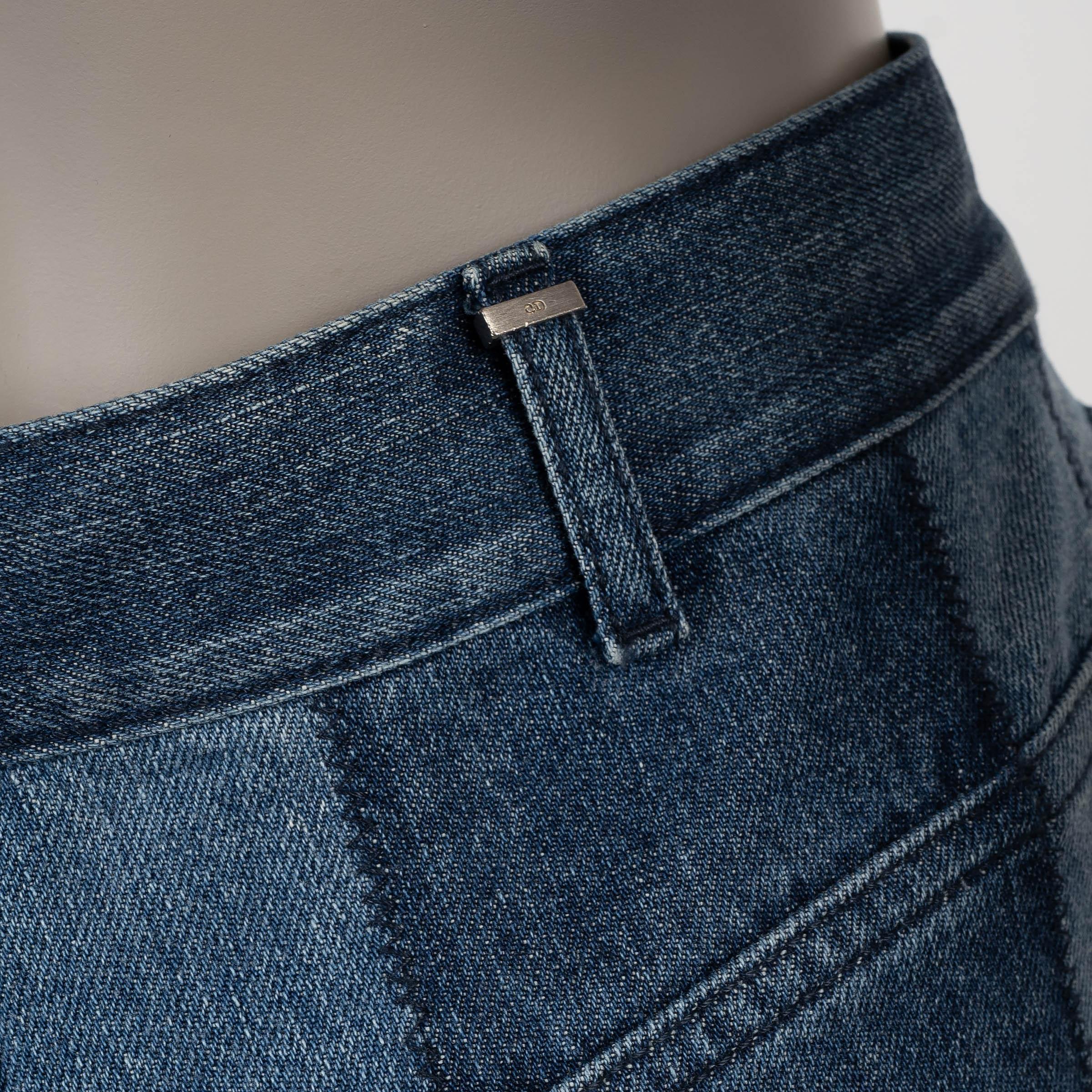 CHRISTIAN DIOR blue cotton 2018 PATCHWORK STRIPED WIDE Jeans Pants 36 XS en vente 1